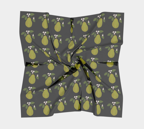Pears on Black Square Scarf